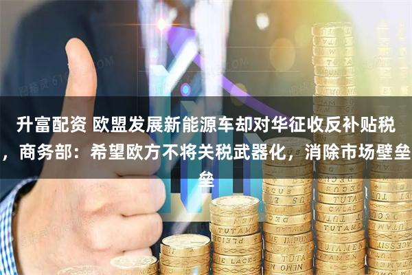升富配资 欧盟发展新能源车却对华征收反补贴税，商务部：希望欧方不将关税武器化，消除市场壁垒
